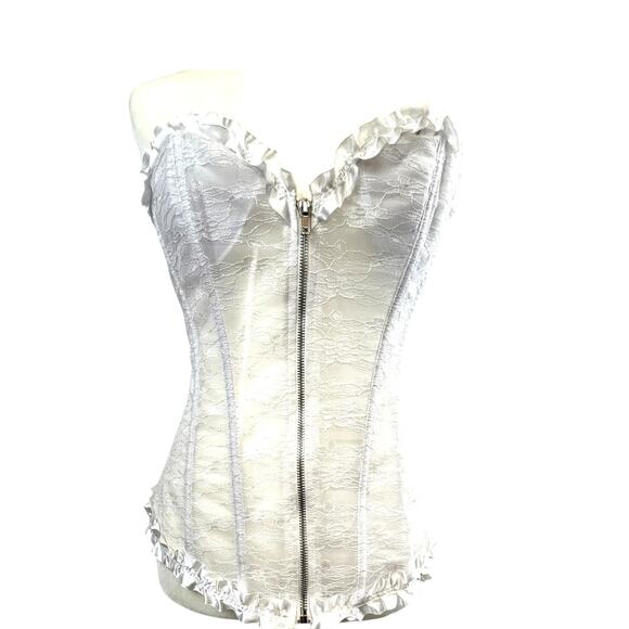 Corset Overbust size xl White bridal lace up back zipper front NwoT Lots of room - Picture 1 of 10